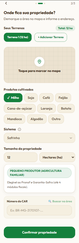 SafraSense onboarding land mapping